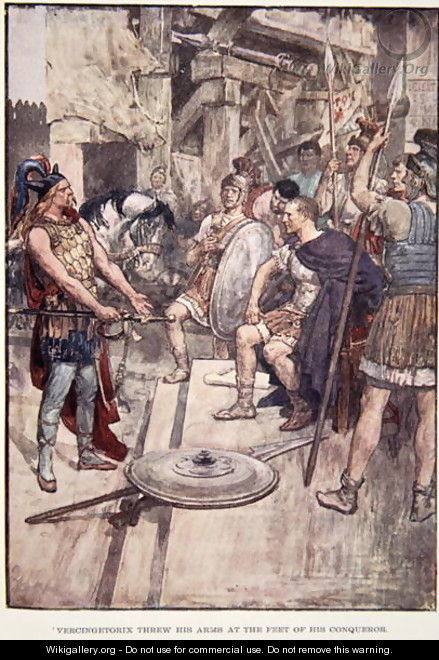 Vercingetorix Threw his Arms at the Feet of his Conquerors, plate from The Story of France by Mary MacGregor, 1920 - (after) Rainey, William