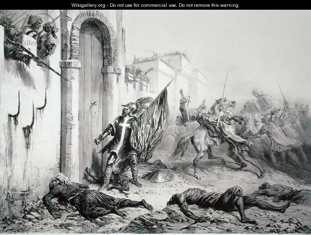 Ponce de Balagner at the Bab-Azoun Gate, from a volume commemorating the French Expeditionary Force which captured Algiers in 1830, engraved by Eugene Charles Francois Guerard 1821-66 - Auguste Raffet