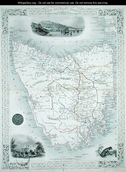 Van Diemens Island or Tasmania, from a Series of World Maps published by John Tallis and Co., London and New York, 1850s - John Rapkin