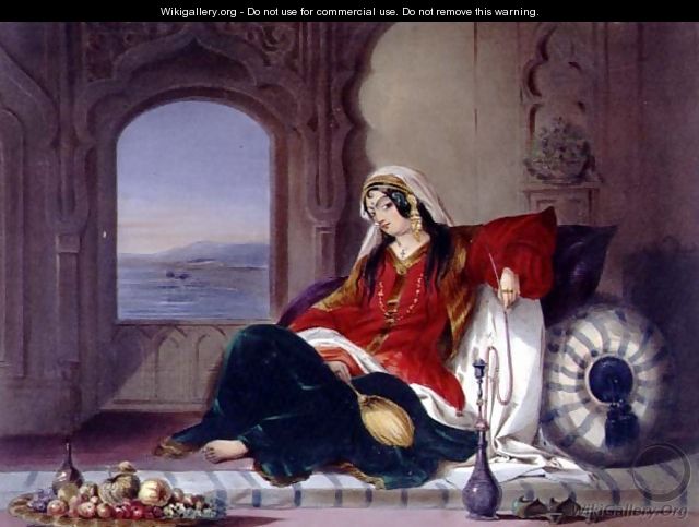 Kandahar Lady of Rank, Engaged in Smoking, plate 29 from Scenery, Inhabitants and Costumes of Afghanistan, engraved by Robert Carrick c.1829-1904 1848 - (after) Rattray, James