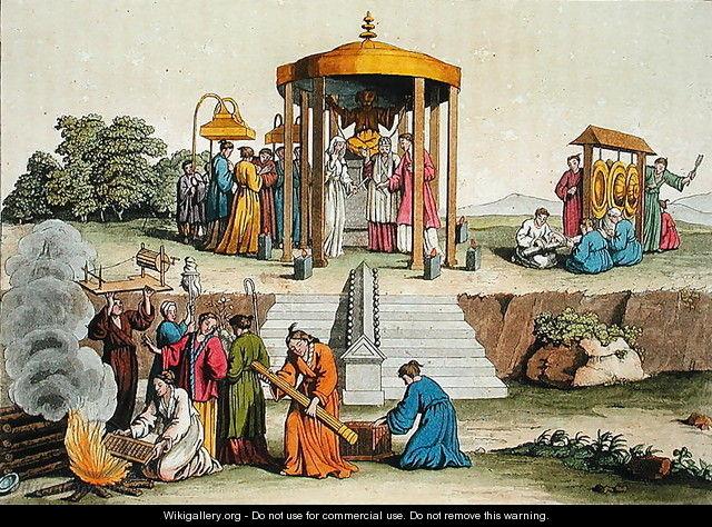 A Japanese wedding ceremony, illustration from Le Costume Ancien et Moderne by Giulio Ferrario, published c.1820s-30s - Antonio Rancati