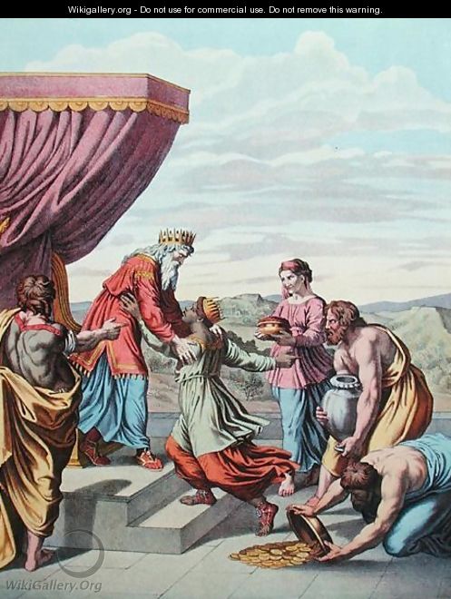 King Solomon receives the Queen of Sheba, illustration from Enseignement par les Yeux de lHistoire Sainte - (after) Raphael (Raffaello Sanzio of Urbino)
