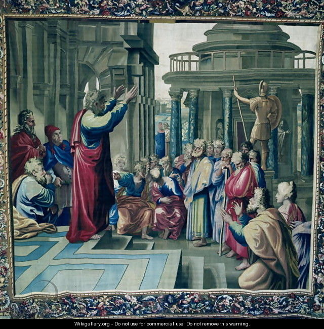 St. Paul Preaching at the Areopagus, from a series depicting the Acts of the Apostles, woven at the Beauvais Workshop under the direction of Philippe Behagle 1641-1705 1695-98 - (after) Raphael (Raffaello Sanzio of Urbino)