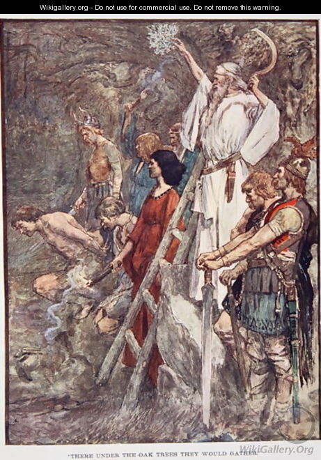 There Under the Oak Trees they would Gather, illustration from The Story of France by Mary Macgregor, 1920 - (after) Rainey, William