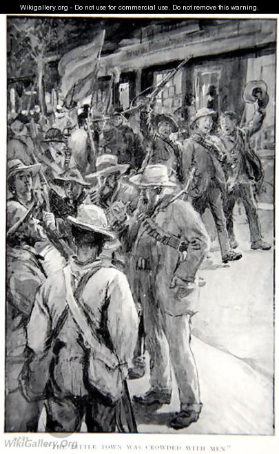 The little town was crowded with men, an illustration from With Roberts to Pretoria A Tale of the South African War by G.A. Henty, pub. London, 1902 - (after) Rainey, William