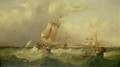 Sailing Ships off the coast at Tynemouth - Henry Redmore