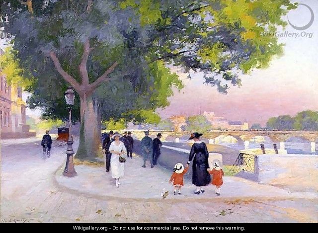 Promenade on the banks of the Seine in Paris - Jules Ernest Renoux