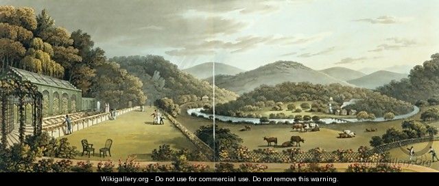 General View from the South and East Fronts of the Cottage at Endsleigh, Devon, After from Fragments on the Theory and Practice of Landscape Gardening, pub. 1816 - Humphry Repton