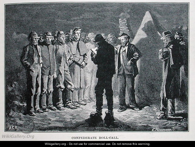Confederate Roll-call, engraved by Ernst Heinemann 1848-1912, illustration from Battles and Leaders of the Civil War, edited by Robert Underwood Johnson and Clarence Clough Buel - (after) Redwood, Allen Carter