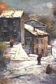 Figures in a Snowy Village - Oscar Ricciardi