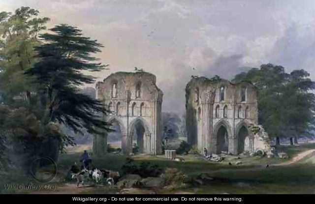 Roche Abbey, view from the West, from The Monastic Ruins of Yorkshire, engraved by George Hawkins 1819-52, 1842 - William Richardson