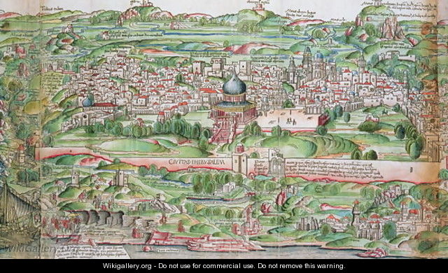 Map of the City of Jerusalem, from Peregrinatio in Terram Sanctam by Bernhard von Breydenbach 1440-97, 1486 3 - Erhard Reuwich
