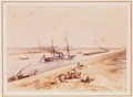 A Turkish Paddle Steamer Going Up the Suez Canal, from a souvenir album to commemorate the Voyage of Empress Eugenie 1826-1920 at the Inauguration in 1869 - Edouard Riou