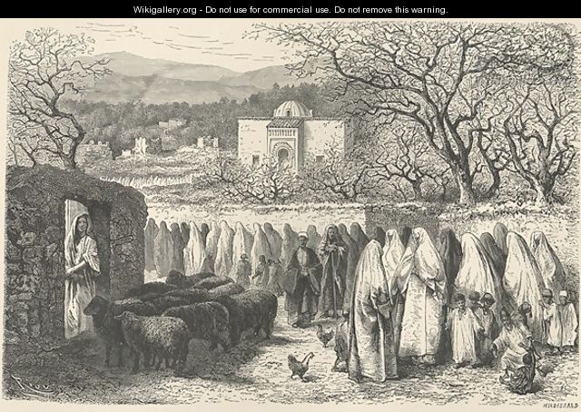 Marabout and Procession: Tlemcen, engraved by Henri Theophile Hildibrand 1824-97 - Edouard Riou
