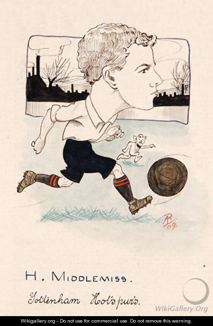 Bert Middlemiss, Tottenham Hotspur, drawing for a set of cigarette cards, 1907 - Rip