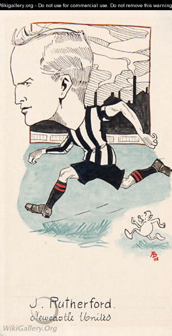 Jock Rutherford, Newcastle United, drawing for a set of cigarette cards, 1907 - Rip