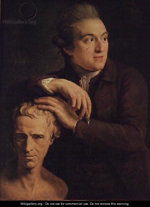 Portrait of Joseph Nollekens 1737-1823 the sculptor with a bust of Laurence Sterne 1713-68 - John Francis Rigaud