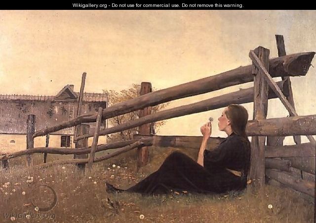 June. Girl Blowing Dandelion Seeds, 1899 - Lauritz Andersen Ring