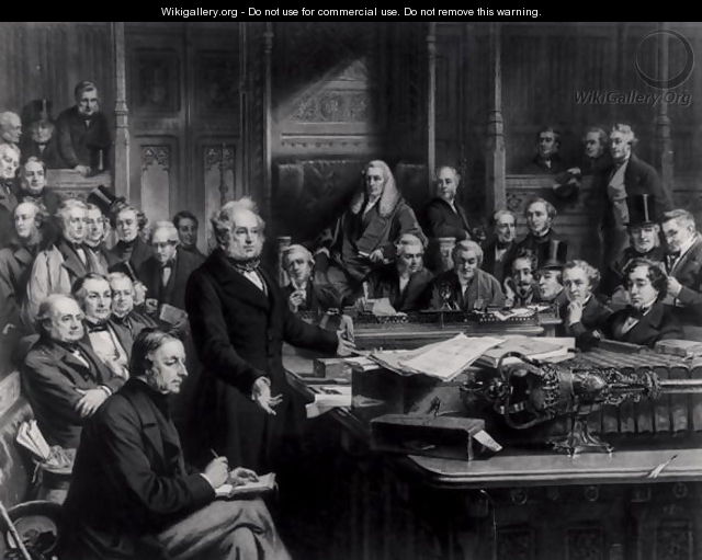 The House of Commons in 1860 Lord Palmerston Addressing the House during the Debate on the Treaty with France, engraved by Falkner, 1863 - John Phillip