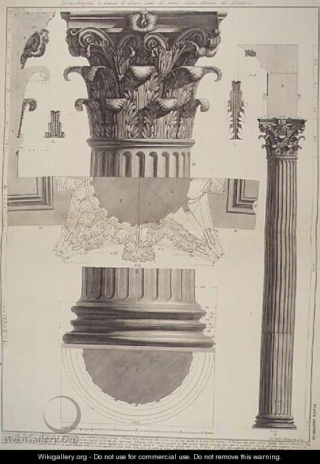 Plate LXXXVIII-IX Demonstration in large scale of parts of the first order of columns inside the Pantheon from Vedute, first published in 1756, published by E. and F.N. Spon Ltd., 1900 - Giovanni Battista Piranesi