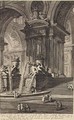 Plate LXV Architectural capriccio of a monumental group of columns supporting two arches of a grand courtyard with magnificent fountains ornamented with statues and bas-reliefs dated 1743 from Vedute, first published in 1756, pub. by E a F.N. Spon Ltd., - Giovanni Battista Piranesi