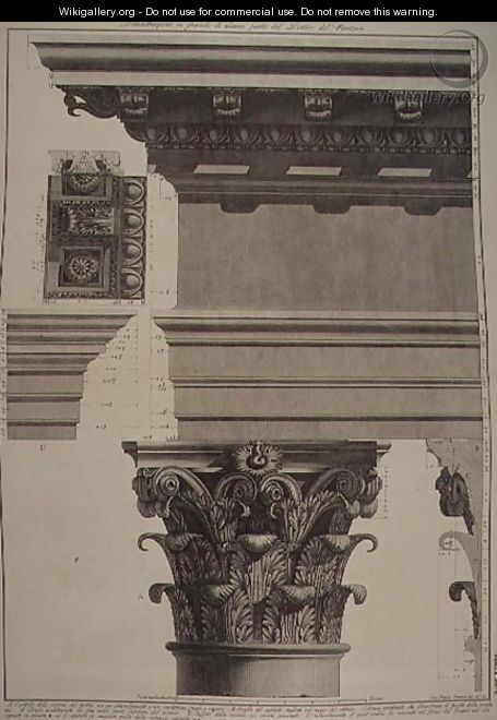 Plate XC-I Large scale Illustration of a detail of the Portico of the Pantheon from Vedute, first published in 1756, pub. by E. and F.N Spon Ltd., 1900 - Giovanni Battista Piranesi