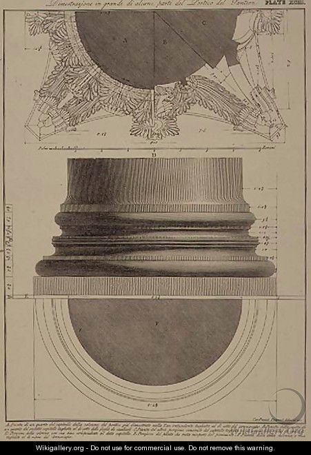 Plate XCIII Large scale illustration of a detail from the Portico of the Pantheon from Vedute, first published in 1756, pub. by E. and F.N. Spon Ltd., 1900 - Giovanni Battista Piranesi