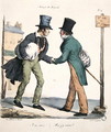 One man leaving and the other returning to hospital, caricature from the Moeurs Parisiennes series, engraved by Langlume, c.1825 - (after) Pigal, Edme Jean