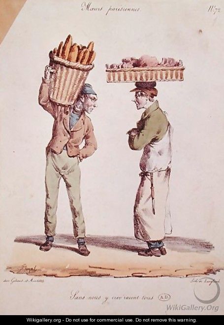 Caricature of two young tradesmen talking, plate number 72 from the Moeurs Parisiennes series, engraved by Langlume, c.1820 - (after) Pigal, Edme Jean