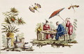 Illustration showing figures wearing Japanese apparel and parasol from For Ladies Amusement..Art of Japanning..Pillement, Jean Baptiste 1728-1808 - Jean-Baptiste Pillement