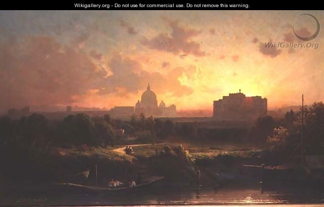 A view of Rome at sunset with St. Peters and the Castel S. Angelo - Antoine Ponthus-Cinier