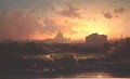 A view of Rome at sunset with St. Peters and the Castel S. Angelo - Antoine Ponthus-Cinier