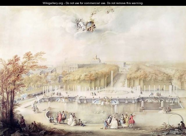 View of the Gardens and the Chateau of Versailles from the Neptune Fountain - Jacqes Andre Portail