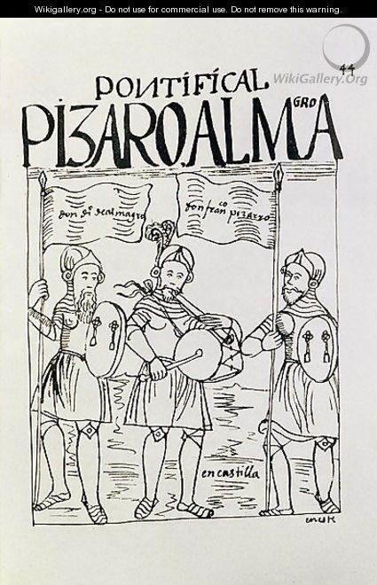 Francisco Pizarro c.1478-1541 and Diego de Almagro 1475-1538 Reconciled at Castille - Felipe Huaman Poma de Ayala