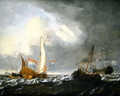 A stormy seascape - Gerrit Pompe