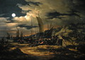 Seashore by moonlight with fishermen unloading their catch - Egbert van der Poel
