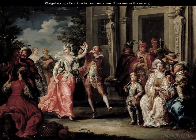 Figures Dancing Outside a Palace - Johann Georg Platzer