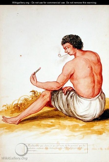 Mulatto sitting and smoking, from a manuscript on plants and civilization in the Antilles, c.1686 - Charles Plumier