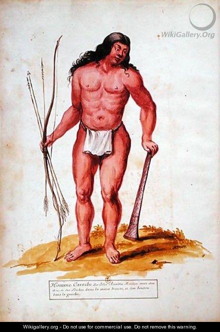 Native of the Caribbean with his weapons, from a manuscript on plants and civilization in the Antilles, c.1686 - Charles Plumier