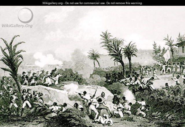 Black revolt in Santo Domingo, 16th September 1802, from Histoire Universelle du XIXe siecle, after Martine - Jean Francois Pourvoyeur