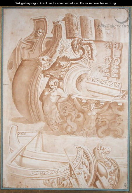 Study of ancient ships, after reliefs on Trajans Column - Nicolas Poussin