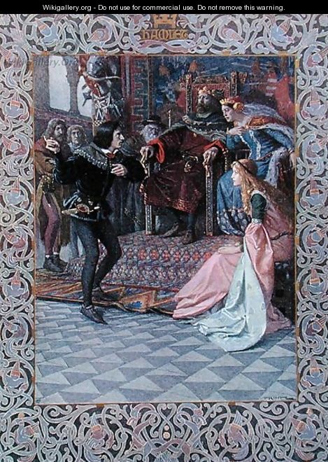 Hamlet before King Claudius, Queen Gertrude and Ophelia, scene from Hamlet by William Shakespeare 1564-1616 c.1900 - Christian August Printz Hamlet before King Claudius, Queen Gertrude and Ophelia, scene from Hamlet by William Shakespeare 1564-1616 c.1900 - Christian August Printz