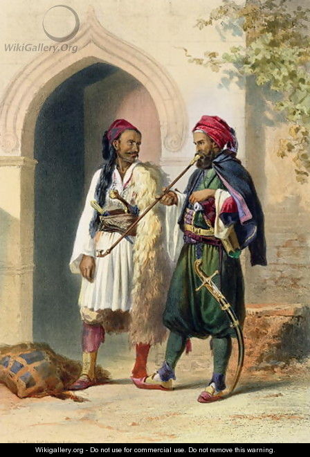 Arnaout and Osmanli Soldiers in Alexandria, illustration from The Valley of the Nile, engraved by Mouilleron, pub. by Lemercier, 1848 - Emile Prisse d