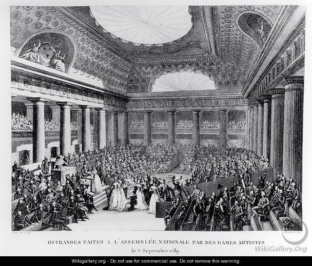 Offerings Made to the National Assembly in the Salle des Menus-Plaisirs by Women Artists, 7th September 1789, engraved by Pierre Gabriel Berthault 1737-1831 - (after) Prieur, Jean Louis, II
