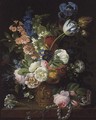 A Still Life of Roses, Tulips, Carnations, Stocks and Other Flowers in a Decorative Urn, Resting on a Stone Ledge - Jean-Louis Prevost