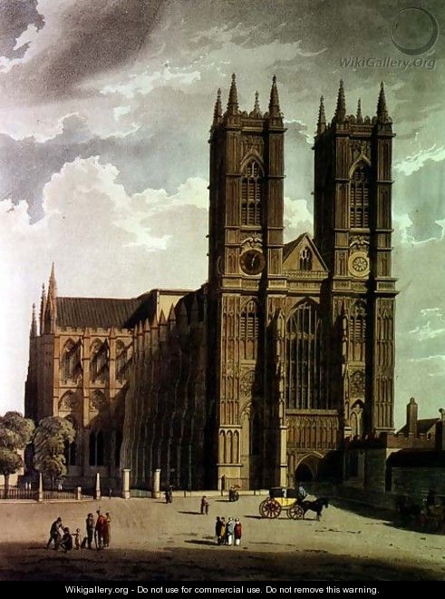 The West Front, plate 2 from Westminster Abbey, engraved by J. Bluck fl.1791-1831 pub. by Rudolph Ackermann 1764-1834 1811 - (after) Pugin, Augustus Charles