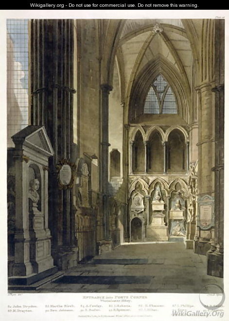 Entrance into Poets Corner, plate 26 from Westminster Abbey, engraved by J. Bluck fl.1791-1831 pub. by Rudolph Ackermann 1764-1834 1811 - (after) Pugin, Augustus Charles