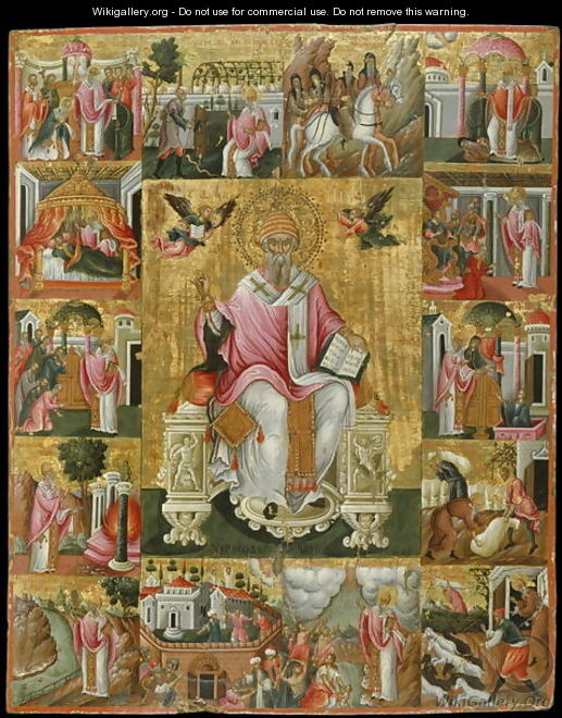 Icon of St Spyridon with Scenes of his life - Theodoros Pulakis