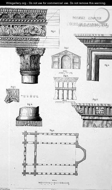 Plan and architectural details of Imbrohor Dzamissi, the Church of St. John the Baptist, from Church Architecture of Constantinople, pub. by Lehmann and Wentzel of Vienna, c.1870-80 - (after) Pulgher, D.