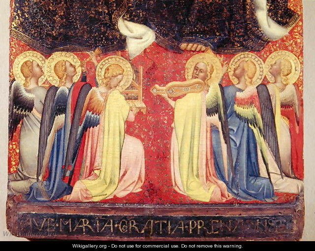 The Coronation of the Virgin, detail of angel musicians, c.1350 - Simone Puccio di